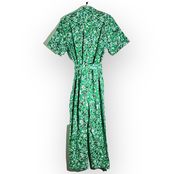 New Zara Jumpsuit Green Floral Print Zip Front Short Sleeves Size M - Picture 4 of 6